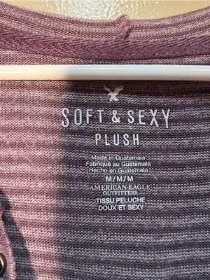 American Eagle Women's Size Medium Soft & Sexy Plush Hoodie Purple Gray‎ Stripes thumbnail 8