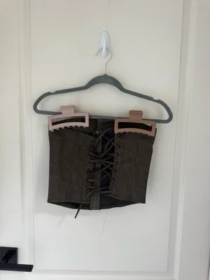 Edikted Ziva Faux Leather Lace-Up Corset in Brown thumbnail 2