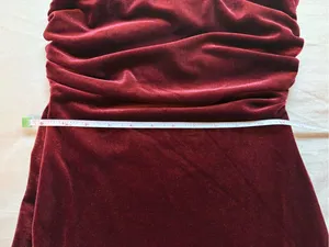 Wild Fable Burgundy Velvet Strapless Maxi Dress Slit XXS thumbnail 5