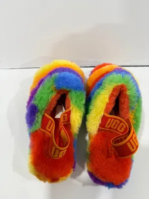 UGG Fluff Yeah Slide Rainbow Multi Color Shearling Slingback Sandal Size 7 Women thumbnail 11