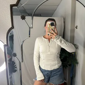 Free People White Henley Rib Knit Long Sleeve Top Size XS thumbnail 2