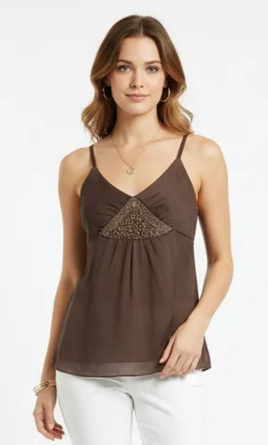 Kaelyn Max 100% Silk Brown Embellished Sleeveless Tank NEW M thumbnail 1