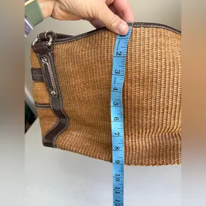 Vtg Fossil Raffia & Brown Leather Braided Handles Boho Spring Satchel thumbnail 13