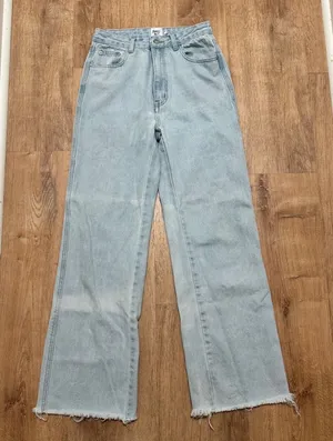 Princess Polly | Light Wash Raw Hem High Waisted Wide‎ Leg Denim Jeans, Size 4 thumbnail 1