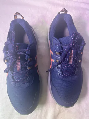Asics Navy Running Shoe with Coral Stripes and Yellow-Green Outsole thumbnail 4