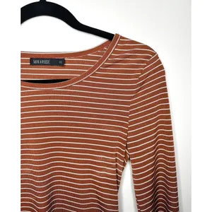 Mikarose Women's XS Rust Striped Ribbed Long Sleeve Top‎ Minimalist Earth Tones thumbnail 4