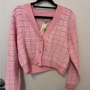 Francesca's Collections Pink Cropped Cardigan Sweater thumbnail 1