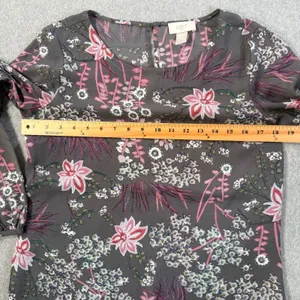 LOFT Outlet Women's Small Sheer Charcoal Pink Floral Long Sleeve Blouse Top thumbnail 7