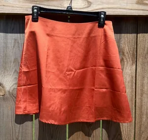 Lyaner Burnt Orange Satin Mini Skirt High Waisted A-Line Rust Size Large thumbnail 1