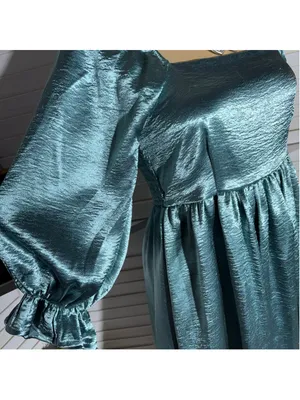 Entro Anthropologie teal satin babydoll mini dress ballooned sleeves Fairy hoco thumbnail 6