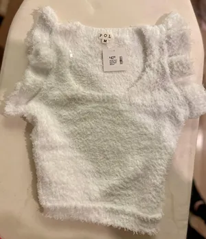 Boutique Fluffy White Crop Top Size M thumbnail 1