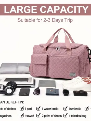 Quilted Pink Travel Duffel Bag Women's Carryall W thumbnail 6