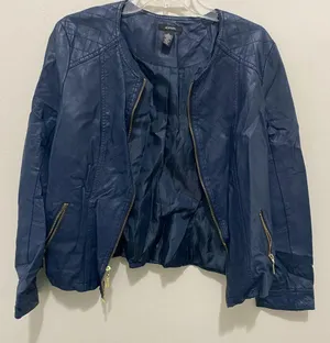 Alfani Women's Navy Leather Jacket thumbnail 1