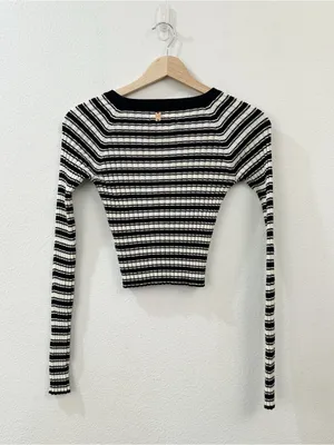For Love and Lemons Knitz Cropped Striped Sweater Size Small thumbnail 6
