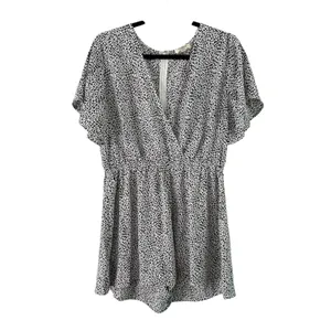 Umgee Women's Romper Black White Print V Neck Short‎ Sleeve Size L thumbnail 7