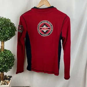Ralph Lauren Red & Black Ribbed Zip Neck Long Sleeve Logo Patch Top L thumbnail 3