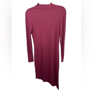 Lulus Burgundy Long Sleeve Ribbed Knit Mock Neck Sweater Dress Size Small‎ thumbnail 2