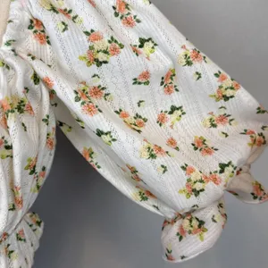 For Love & Lemons Lola Pointelle‎ Crop Top Size L White Floral Short Puff Sleeve thumbnail 4