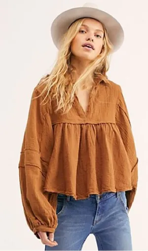 Free People We The Free Silver Lining cotton gauze babydoll shirt thumbnail 1