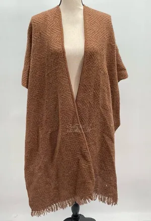 Vintage Cadaz Brown Acrylic Fringed Open Poncho Wrap Shawl Made In Japan thumbnail 1