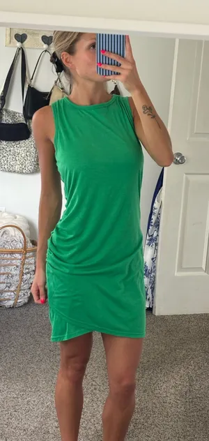 Green mini dress with ruched detail thumbnail 1