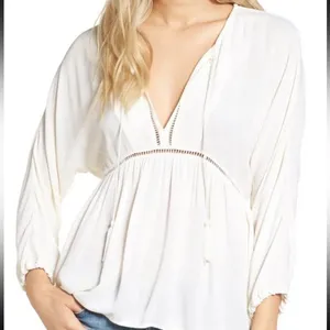 $148 NWT 7 for all mankind Sz‎ M KATELLA 3/4 SLEEVE V-NECK SLIP-ON BLOUSE thumbnail 1