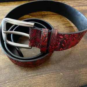 Burgundy Red Western Floral Classic Buckle Belt, Fits 29.5-40.5 Inches, X7GA1338 thumbnail 6