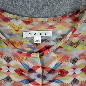 Cabi Women's Large Avery Aztec Geometric Sleeveless Blouse Top Sheer Button Up thumbnail 4