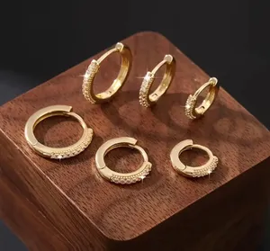 Gorgeous Gold Tone Cubic Zirconia Earrings (3 Pair) Set thumbnail 2