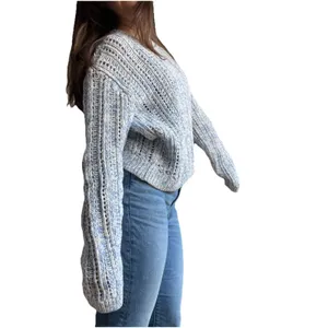 Duffy Loose Knit Pointelle Open Stitch Knitted Sweater Cotton Size M thumbnail 2