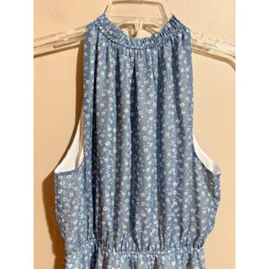 Love Ady NWT Blue Floral Halter Mini Dress Ruffle Hem Summer Sundress Size Large thumbnail 7