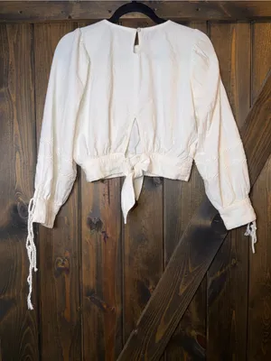 Cleobella Ivory Crop Top Balloon Sleeve Pintucked Cottagecore Prairie‎ Sz XS thumbnail 2