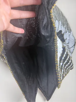 Scala Vintage 80s Black + Silver Flower Blouse Top Glam Sequin Beaded Silk thumbnail 7