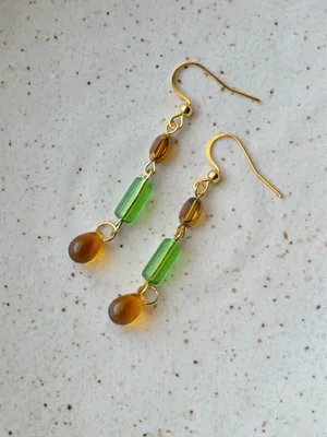 Handmade glass beads fairy whimsy dainty unique dangle earrings🌀🌙 thumbnail 2