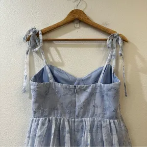 Lulu’s Vineyard Visit Blue Embroidered Tie-Strap Tiered Midi Dress Light Blue L thumbnail 11