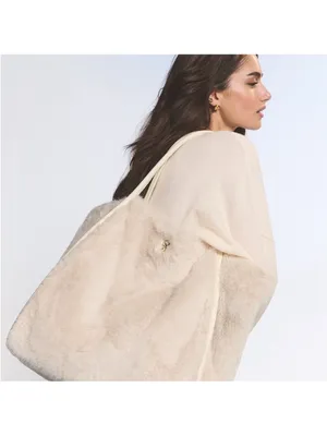 Victoria's Secret Cream Faux-Fur Tote Bag thumbnail 2