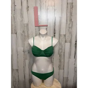 Green Sparkle 3-Piece Bikini Set Women’s Size L | Ruched Top + Bottoms + Sarong thumbnail 5