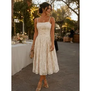 Just Me Ivory Delicate Lace Spaghetti Strap Romantic Midi Dress Medium thumbnail 8