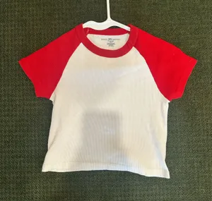 Brandy Melville Red/White Cropped Baby Tee thumbnail 1