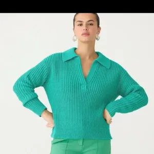 J. Crew ribbed cotton Johnny collar‎ sweater polo emerald forest size xs thumbnail 2