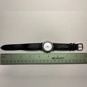 Vintage 80s Giordano watch leather Hong Kong black embroidered works! thumbnail 6