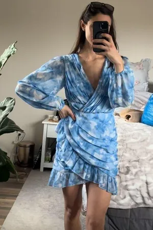 Showpo blue white ruched print mini dress 2 thumbnail 5