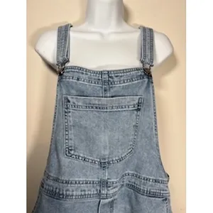 AERIE Denim Shortalls Med Blue Light Wash Raw Hem Boho Summer Overalls Y2K Beach thumbnail 4