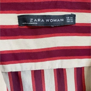 Zara Woman Burgundy Cream Striped Longline Wrap‎ Tunic Top XS thumbnail 9