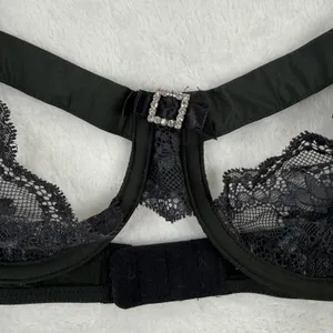 Adore Me AD-1619WB Black Lace Open Cup Strappy Bra Rhinestone Buckle Large‎ NWT thumbnail 2