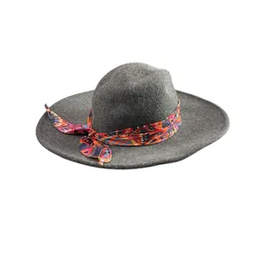 Johnny Was 100% Wool Gray Scarf Band Wide Brim Western Cowboy Fedora Hat OSFM thumbnail 2
