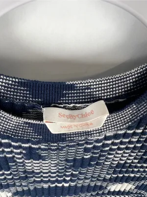 See by Chloé Navy & White Geometric Ribbed Knit Dress XL thumbnail 3