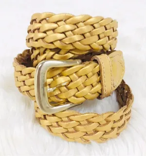 VINTAGE 90s Gold Metallic Woven Leather Belt Braided‎ Y2K Retro Medium Large thumbnail 1