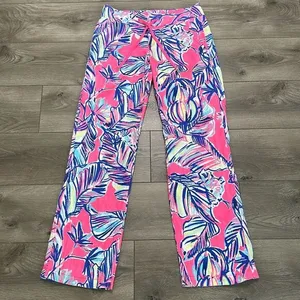 Lilly Pulitzer Galley Linen Pants Tiki Pink Cabana Crazed Linen Size 4 thumbnail 1