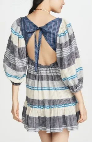 Free People All Lined Up Multi Striped Gauzy Mini Dress Boho Lightweight Blue Sm thumbnail 1